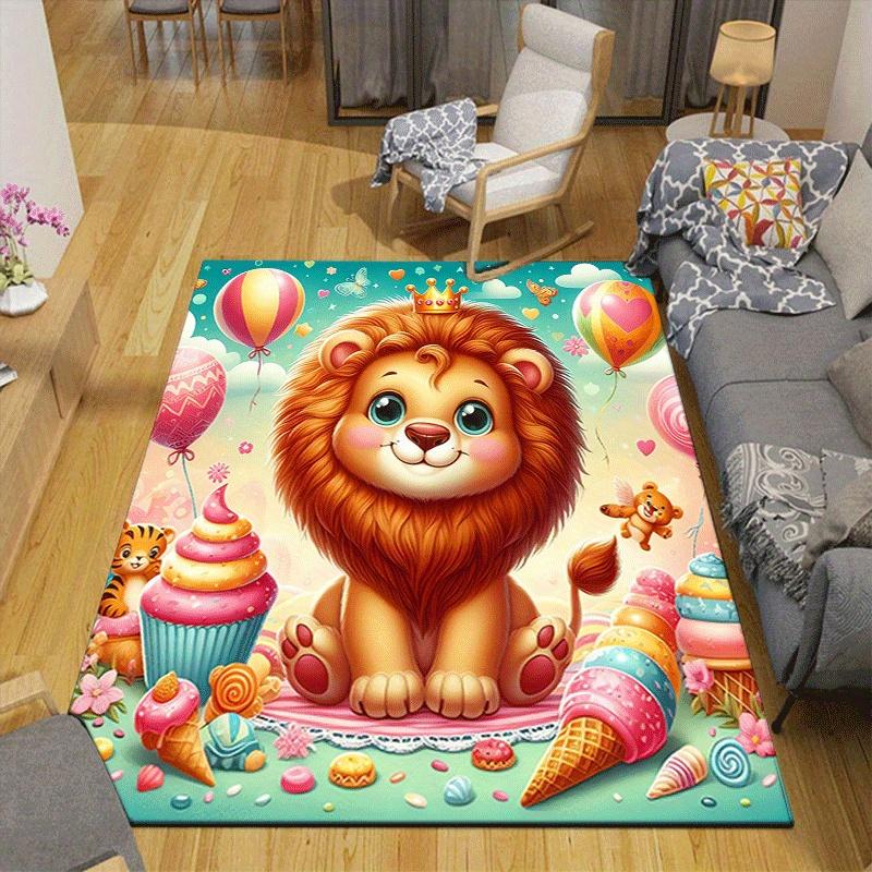 1pc Cute lion Design Area Rug - Soft, Anti-Slip, and Durable Gaming Room Decor for Bedroom