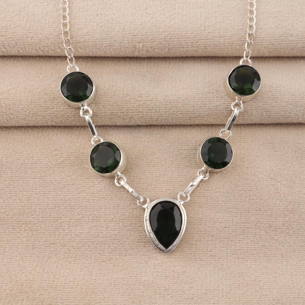 Green Tourmaline Gemstone Silver Elegant Necklace 16-18" 925 Sterling Silver Women Jewelry For Birthday Gift RN-3-7