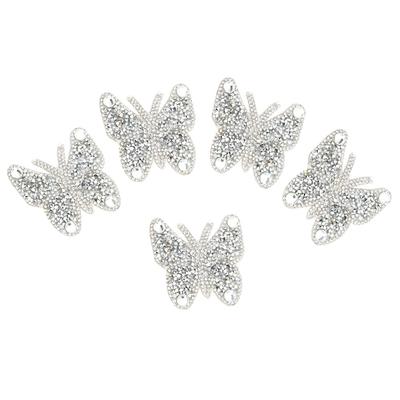 5 Stück Strass Stoffaufnäher Stickerei Aufkleber Heißschmelzkleber Applikation DekorSilber