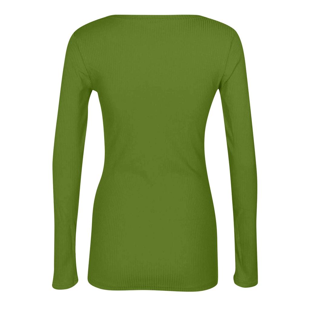 Women's  And Winter Slim Bottom T-shirt Fashion Casual Solid Color V-Neck Pullover Long Sleeve Top