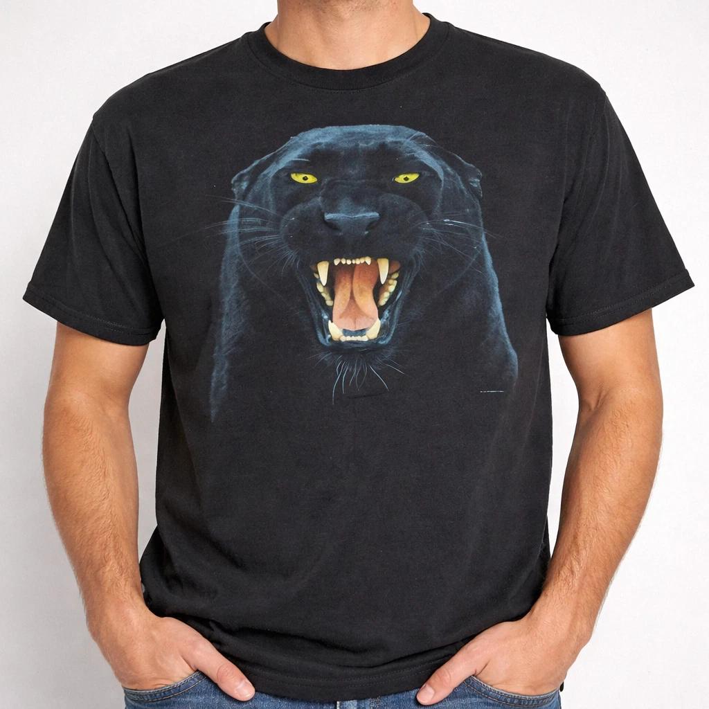 Vintage 90s Panther Graphic Tee Black Retro Nature Animal T-Shirt Unisex S-3XL S