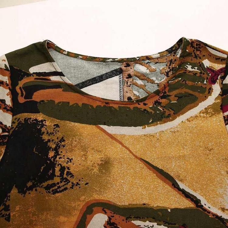 Bohemian Women Dress Long Loose Waist Print Pocket O Neck Spring Summer National Style Sizes S To 5XL