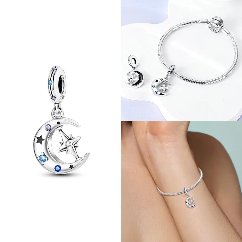 Pendants Woman Original Spirit Star Feather Azure Crescent Owl Metal Charm Beads Fit Bangle Make your own Valentines Gift Accessory Elegant Fashion