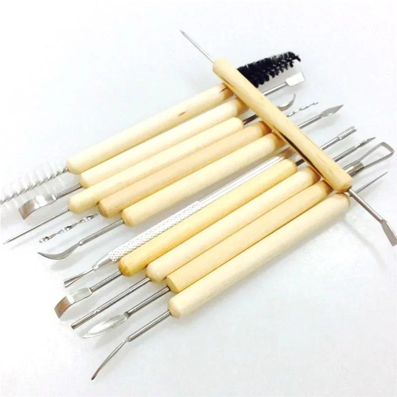 11Pcs Pottery Clay Sculpting Modeling Tool Set Double-Sided Ceramic Polymer Clay Carving Tools Kit With Smooth Wooden Handle