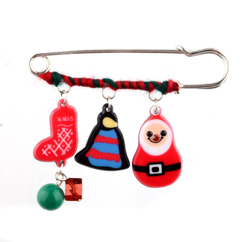 Christmas Series Cute Cartoon Pin Snowman Bell  Christmas Stocking Brooch