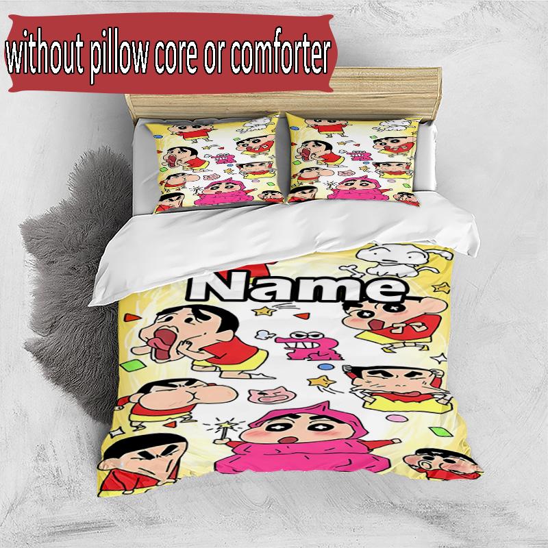 3pcs Duvet Cover Set (1*Duvet Cover + 2*Pillowcase, Without Core), Custom Name Crayon Shin Pattern Bedding Set, Home Bedroom Decor Gift