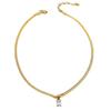 Gold Plated Stainless Steel Herringbone Chain Necklace with Pink Square CZ Pendant