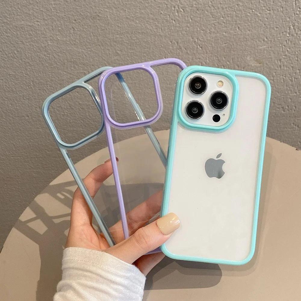 Transparent Candy Color Bumper Phone Case For iPhone 16 Pro Max 15 14 13 12 11 XR XS X 7 8 Plus mini SE3 Soft Shockproof Cover
