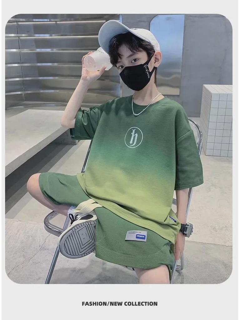 2023 Kids' Summer Sportswear: Boys' Korean Style Short-Sleeved Top & Wide-Leg Shorts Set