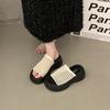 Small height-increasing sandals women's 2025 summer new one-word with open-toe woven hollow muffin platform shoes