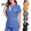 Bluzki pielęgniarskie z dekoltem w serek i krótkim rękawem, patchworkowe, kolorowe, kieszenie, guziki, dekolty, bluzki do chirurgii stomatologicznej, odzież robocza
