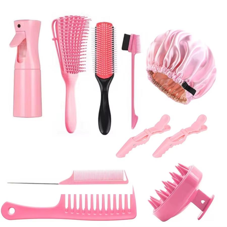 12-Piece Durable Salon Eco-Friendly Portable Plastic Hair Care Set Scalp Massage Spray Bottles Straightening Comb Hair