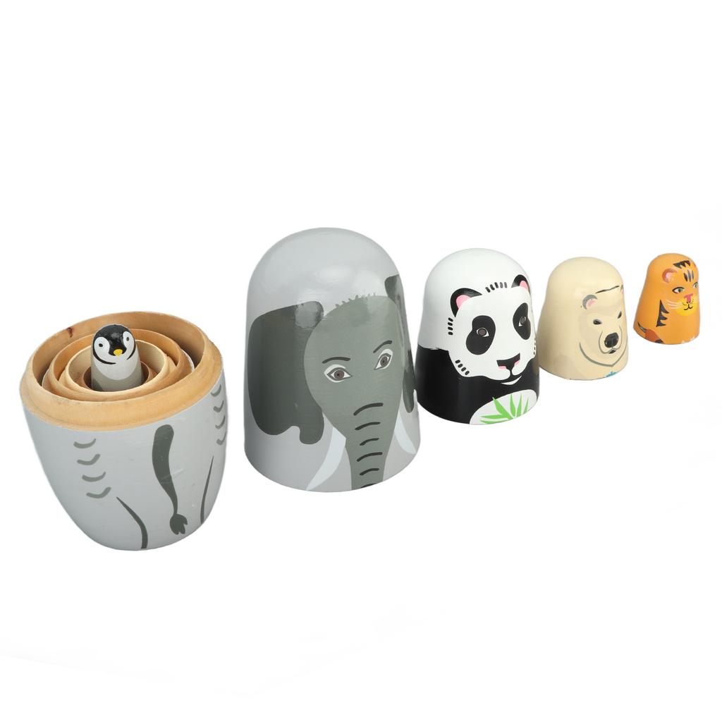 Wooden Animal Nesting Dolls Handcrafted 5 Layer Cute Painted Russian Nesting Dolls Toy Gift for