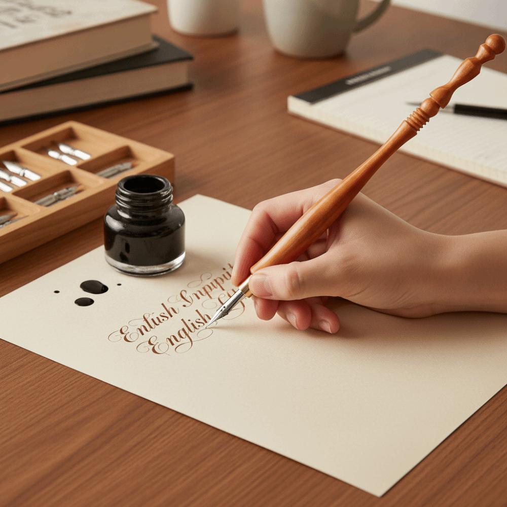 7pcs Antique Copperplate Finish Calligraphy Dip Pen Flat Nibs Oblique Pen Holder For Artists