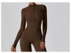 Black Autumn Bodycon Bodysuit with Long Sleeves & Zipper - Butt-Lifting Fitness Pants for Women, Ideal for Running, Sports, and Yoga.
