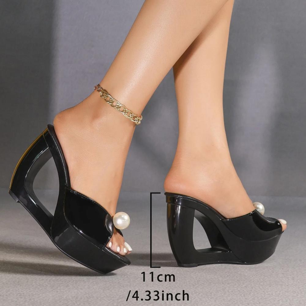 11CM Pearl Transparent Open Toe Platform Thin Heels Wedding Bridal Sandals LFD-1107WG-Q3-1