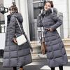 Winter Women Cotton Jacket Detachable Hood Neck Protection Long Sleeves Pockets Knee Length Zipper Closure Padded Coat Solid Color Windproof Outwear