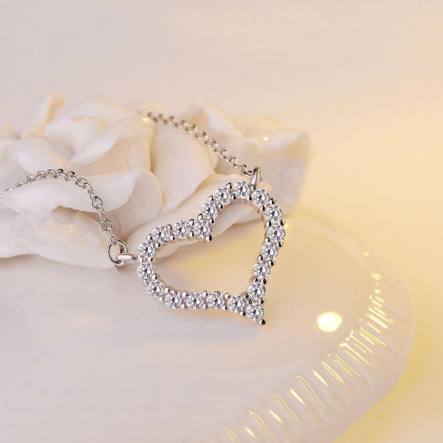 925 Sterling Silber Dazzling Zirkon Liebe Herz Form Anhänger Halsketten Für Frauen Valentinstag Geschenk Schmuck S-N57