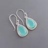 Aqua Chalcedony Gemstone 925 Sterling Silver Handcrafted Jewelry Earrings 1.40" EE-9-17