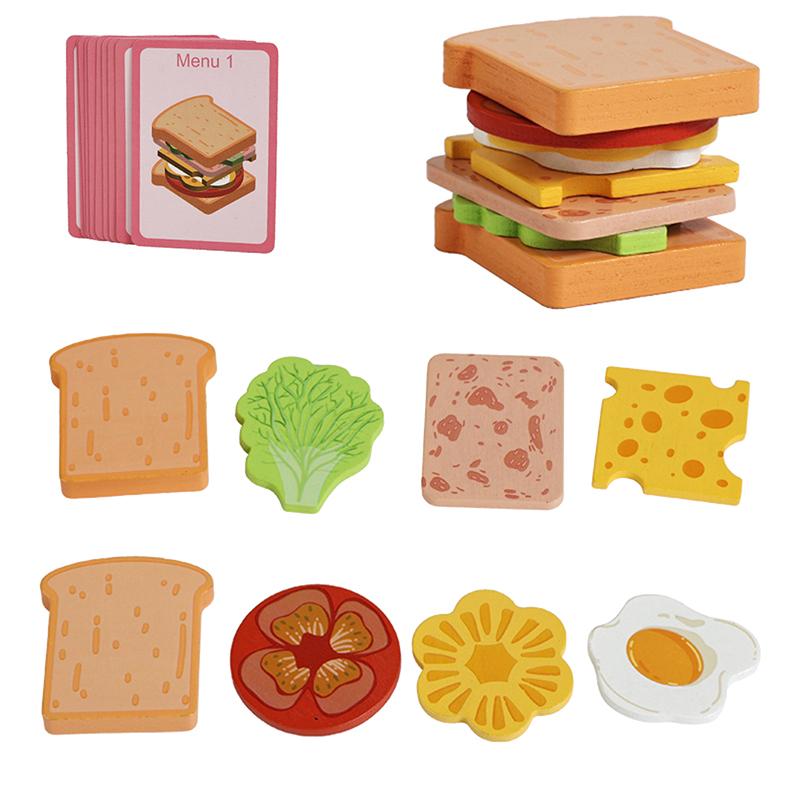 

Wooden Hamburg Sandwich Stacking Toys For Toddlers And Kids Montessori Preschool Educational Toys Fine Motor Skill Kitchen Toy