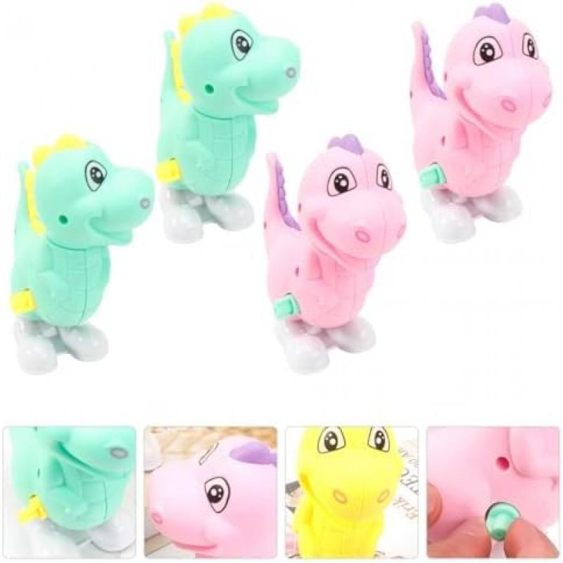 Beaupretty 4 Pack Wind-Up Dinosaur Toys, Durable Plastic, Manual Winding No Batteries, Promotes Hand-Eye Coordination