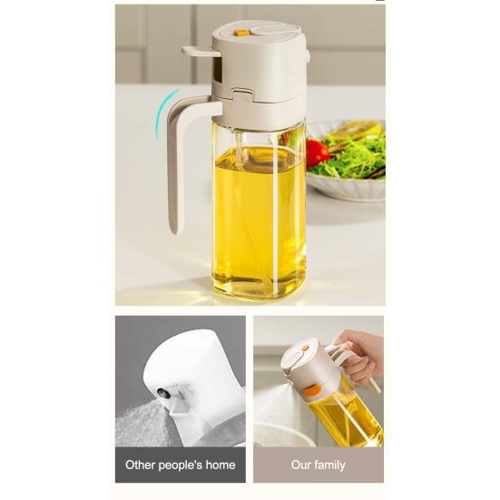 Oil Spray Bottle Dispenser, 2-in-1 Glass Material Kitchen Cooking Oil Sprayer, Refillable Cooking Spray Bottle with Tipper, Food Grade Spray