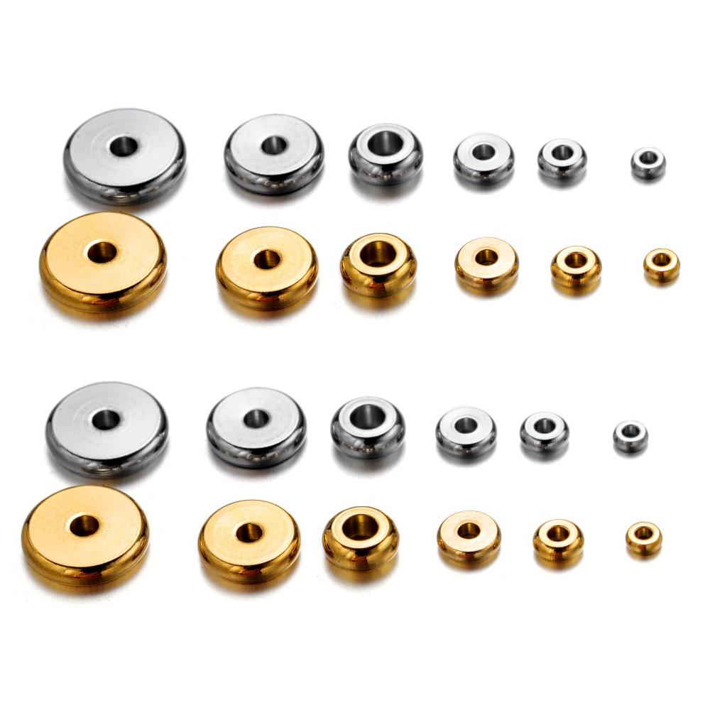 50Pcs/Lot 3-10mm Stainless Steel Flat Round Loose Big Hole Beads for Bracelet Necklace DIY Jewelry Making Supplies Accessories