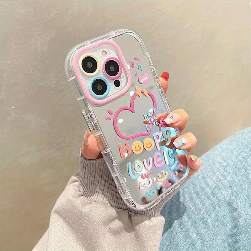 Cute Girl Heart-shaped Mirror Phone Case Suitable for iPhone 17 16 15 14 13 12 11 Pro/Max/Plus Anti Drop and Shockproof