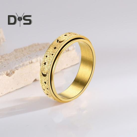 Anello da donna e da uomo Anello con stella della luna Fidget Spinner Anello antistress in acciaio inossidabile per coppie Anello rotante Regalo di gioielli