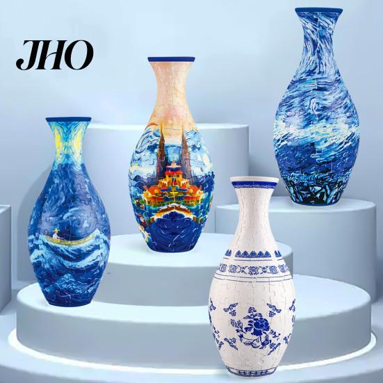 Handgefertigte Puzzle-Vase 3D-Puzzle DIY Blumenburg Meereswelle Boot Druck Florale Pflanzen Halter Behälter Kinder Lern-Bauspielzeug