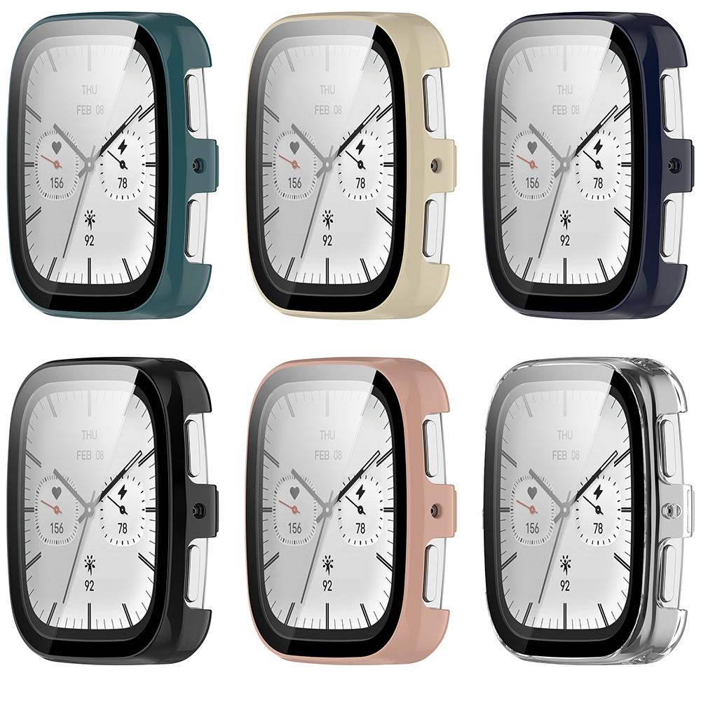 Fullt beskyttende glassdeksel for Huami Amazfit Active 2 firkantet smartklokke skjermbeskytter deksler deksel skall og herdet glassfilm