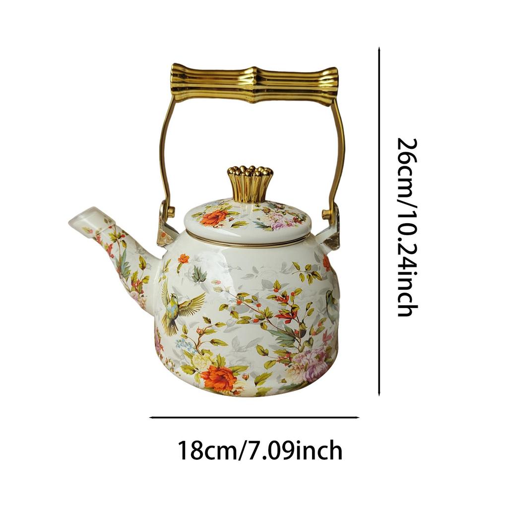 Elegant Enamel Teapot with And Floral Pattern; for Home, Office Cafe
