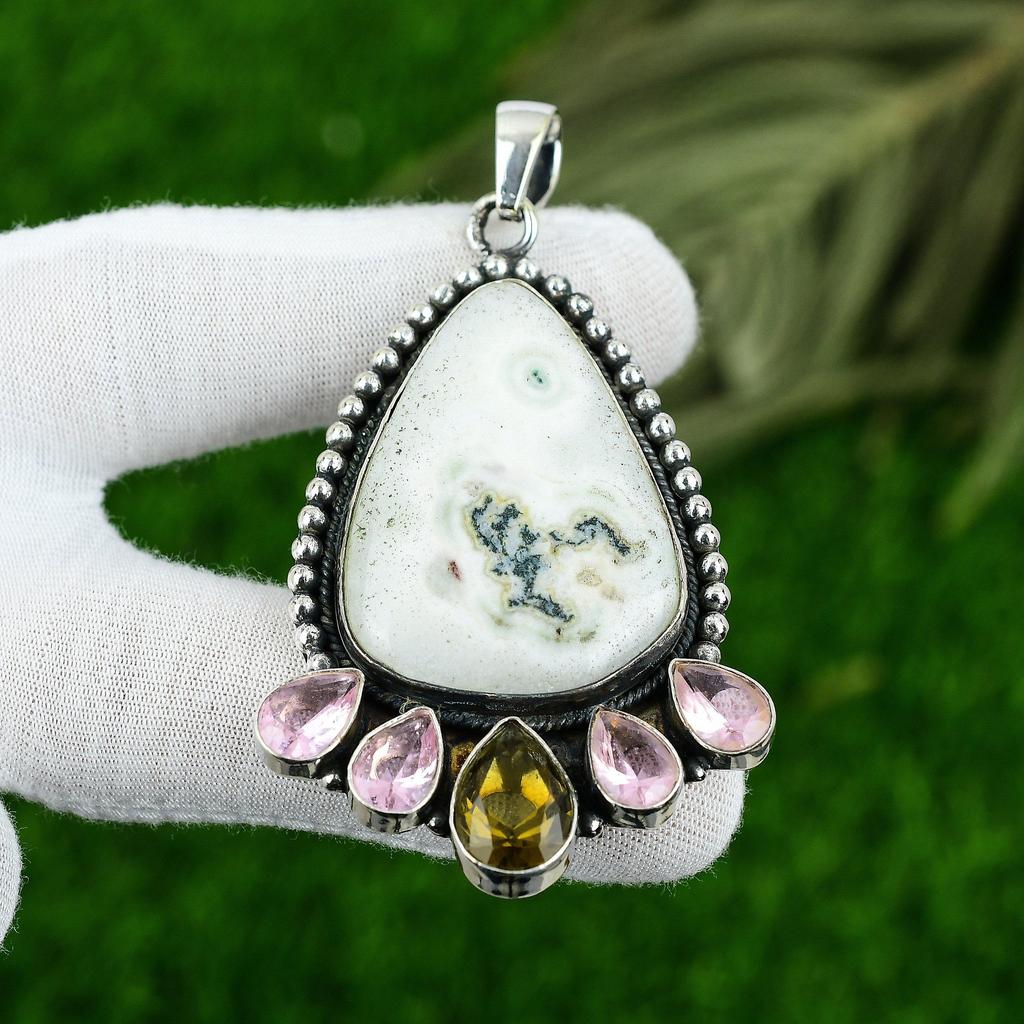 Anniversary Gift For Her Natural Solar Moss Opal Gemstone Pendant 925 Silver
