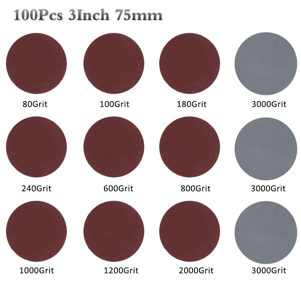 

80-3000 Grit Sandpaper 100PCS Sander Disc Sanding Discs 3 Inch Cutting Dis Backer Set For Polishing Cleaning Abrasive Tool Clean