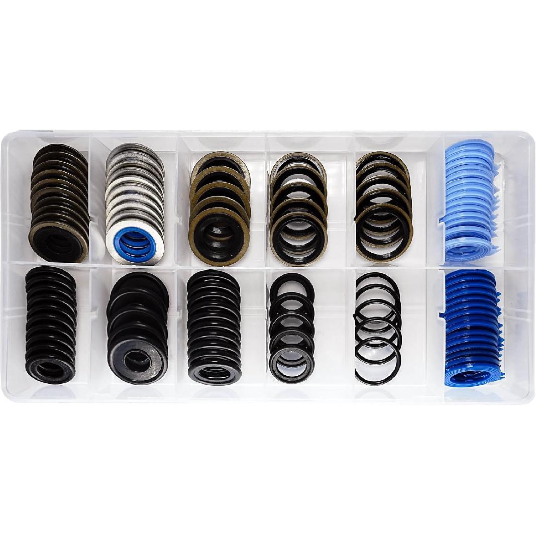 100Pcs 12 Types Metal Rubber Master Oil Drain Plug Gasket Assortment Kit Replace 097-021, 097-025, 097-035, 55196309, 097-116, 097-119, 097-115,