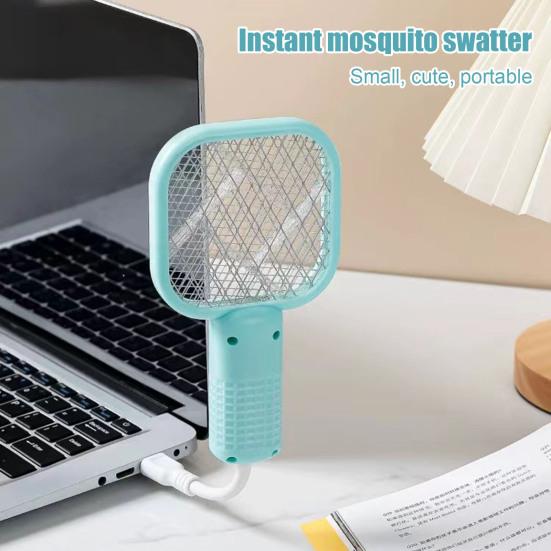 Mini USB Electric Fly Swatter 3000V Portable Travel Lightweight Indoor Outdoor Gnats Trap UV Lamp Automatic Fly Zapper Racket