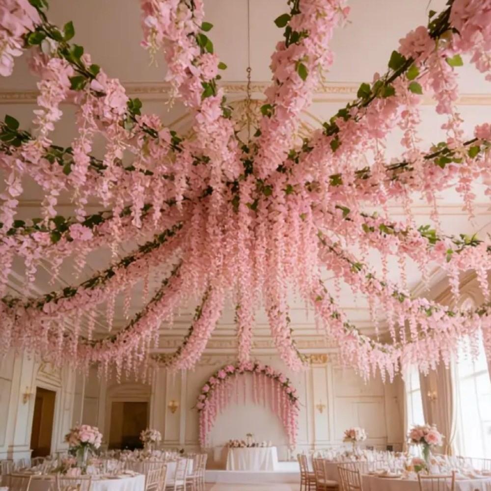 Home Decoration Simulated Wisteria Flower Floral Plants Cherry Blossom Vine  Independence Day