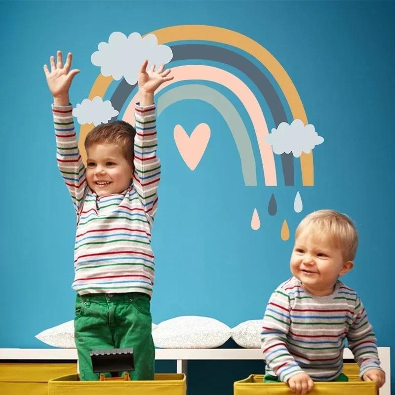 2Pcs Rainbow Paradise Children's Room Wall Sticker PVC Self-adhesive Paper Art Mural Home Decoration Wallpaper