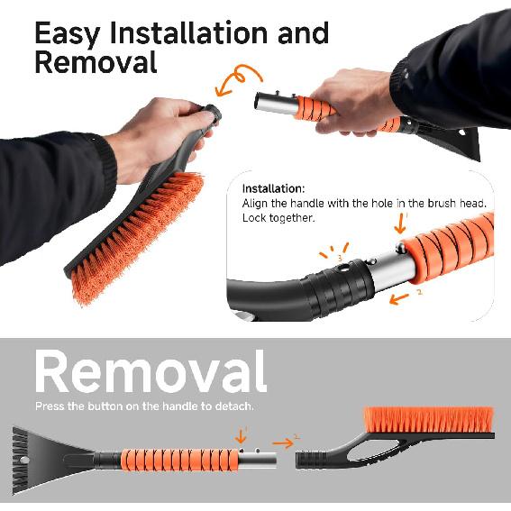 27'' Snow Brush And Ice Scrapers For Car Windshield [One-Wipe Clean] Detachable Snow Brush For Car With Ergonomic Foam Grip For Cars, Trucks, SUVs