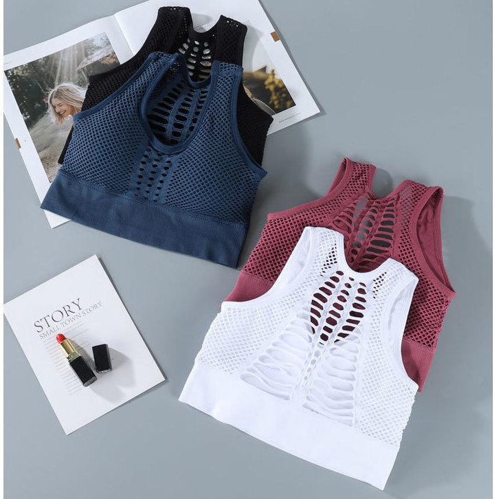 Sutien activ respirabil pentru femei Sutien sport din plasă sexy Top sport Push Up Sală de gimnastică Lenjerie de corp pentru femei Sutien de yoga pentru alergare fără sudură