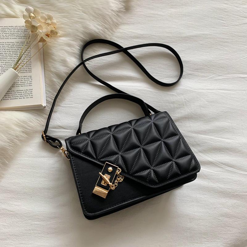 

2022 Autumn Vintage Solid Color Crossbody Handbag with Stylish Diamond Lattice чорний