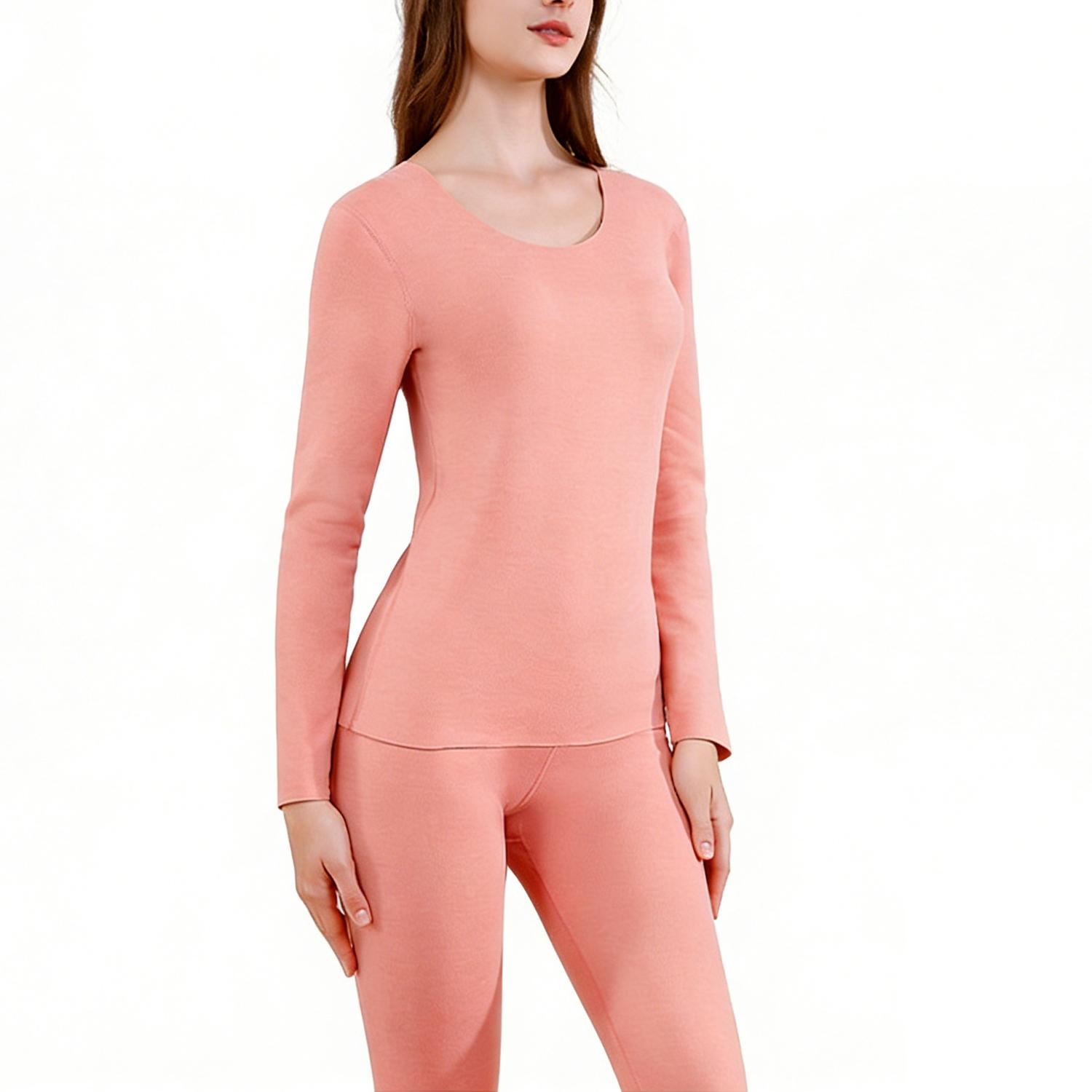 

1 Set Thermal Underwear for Women Long Johns With Fleece Lined Long Sleeve Top & Bottom Base Layer Cold Weather 3XL рожевий червоний колір