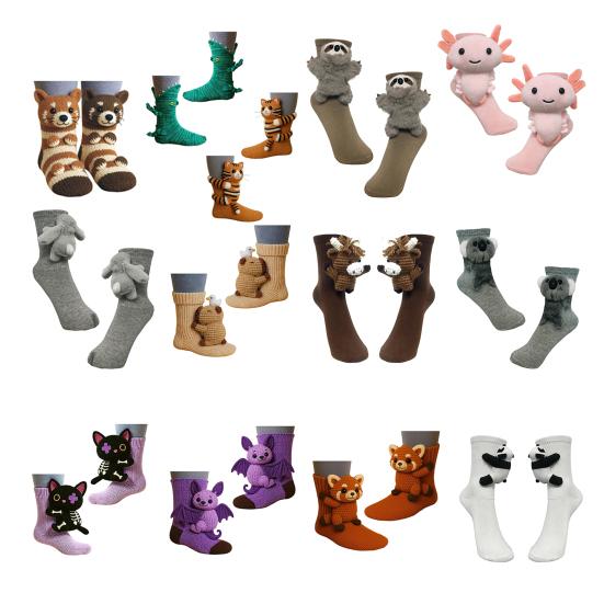 2 Paires Chaussettes Animales Tricot 3D Chaussettes Poupées Animales Crochetées à la Main Paresseux Mignon Chaussettes Chaudes d'Hiver pour Hommes Femmes Cadeaux Amoureux des Animaux