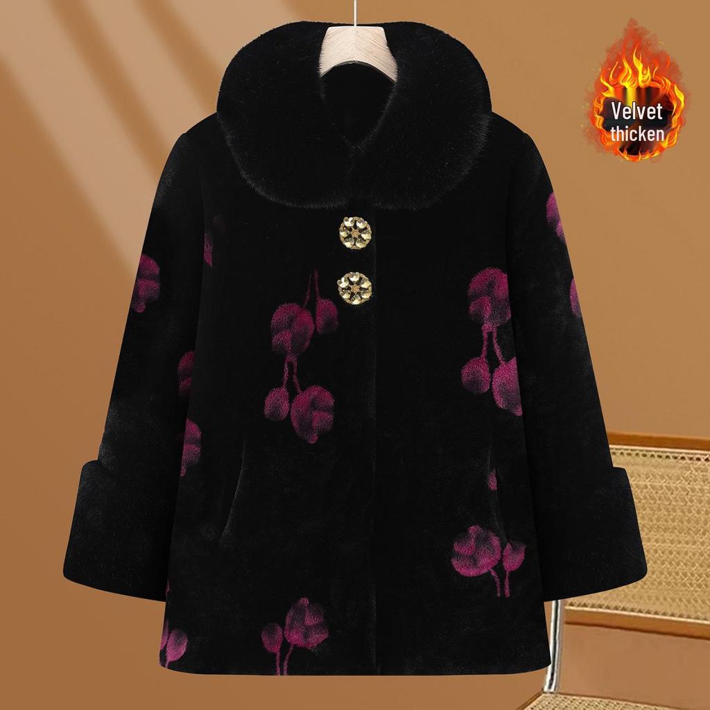 Velvet Grandma-Style Winter Coat for Women, Extra Warm & Thick, Ages 40-60