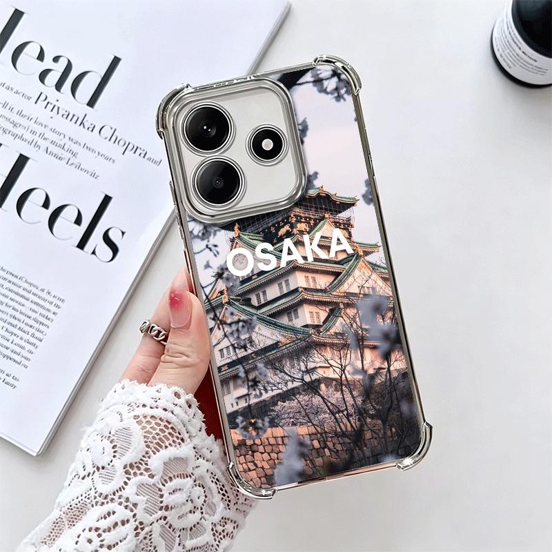 Osaka Tokyo Japan Scenery Plating Phone Case For Xiaomi Redmi Note 14 15 Pro Plus 13 12 11 11S 11T 10 9S 9 5G Anti-Fall Airabag