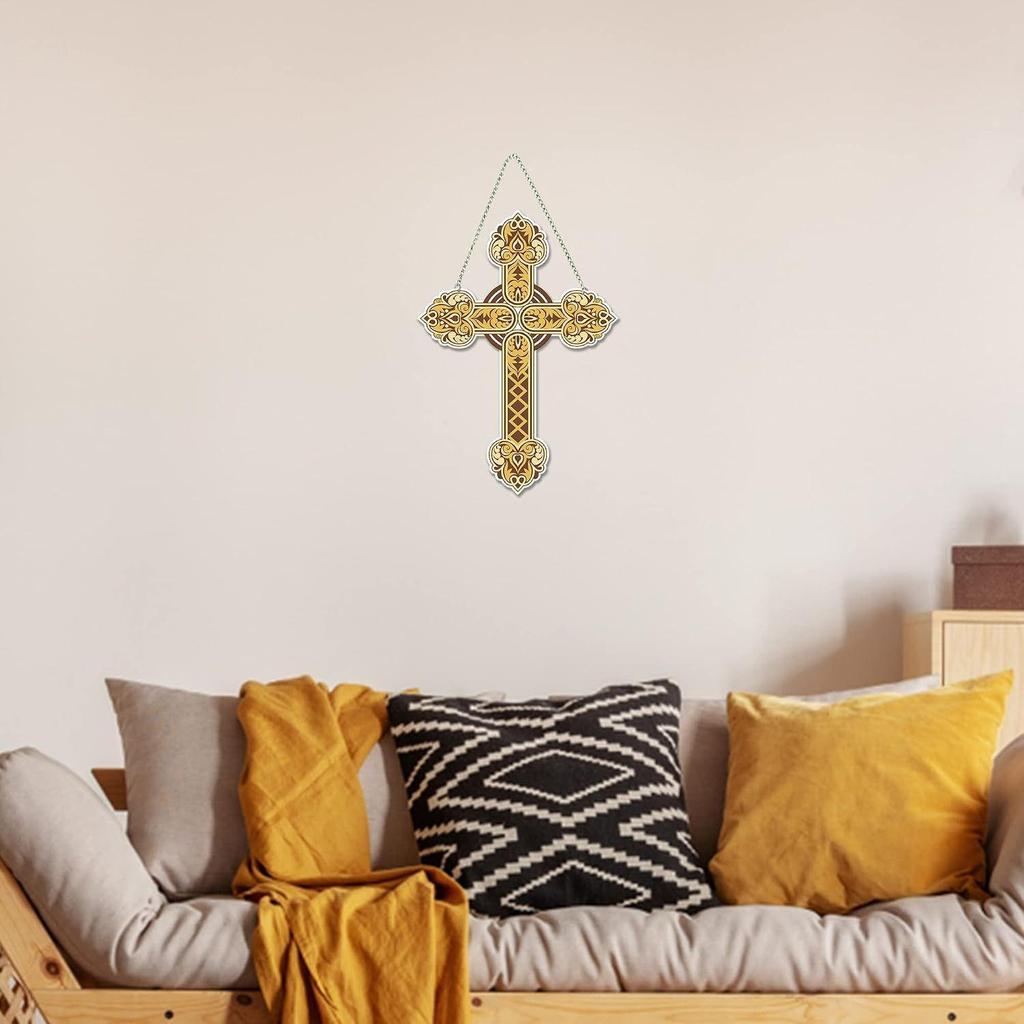 Traditional Christian Holy Cross Designer Wooden Wall Hanging Decoration Items for Living Room | Spiritual Decor Items