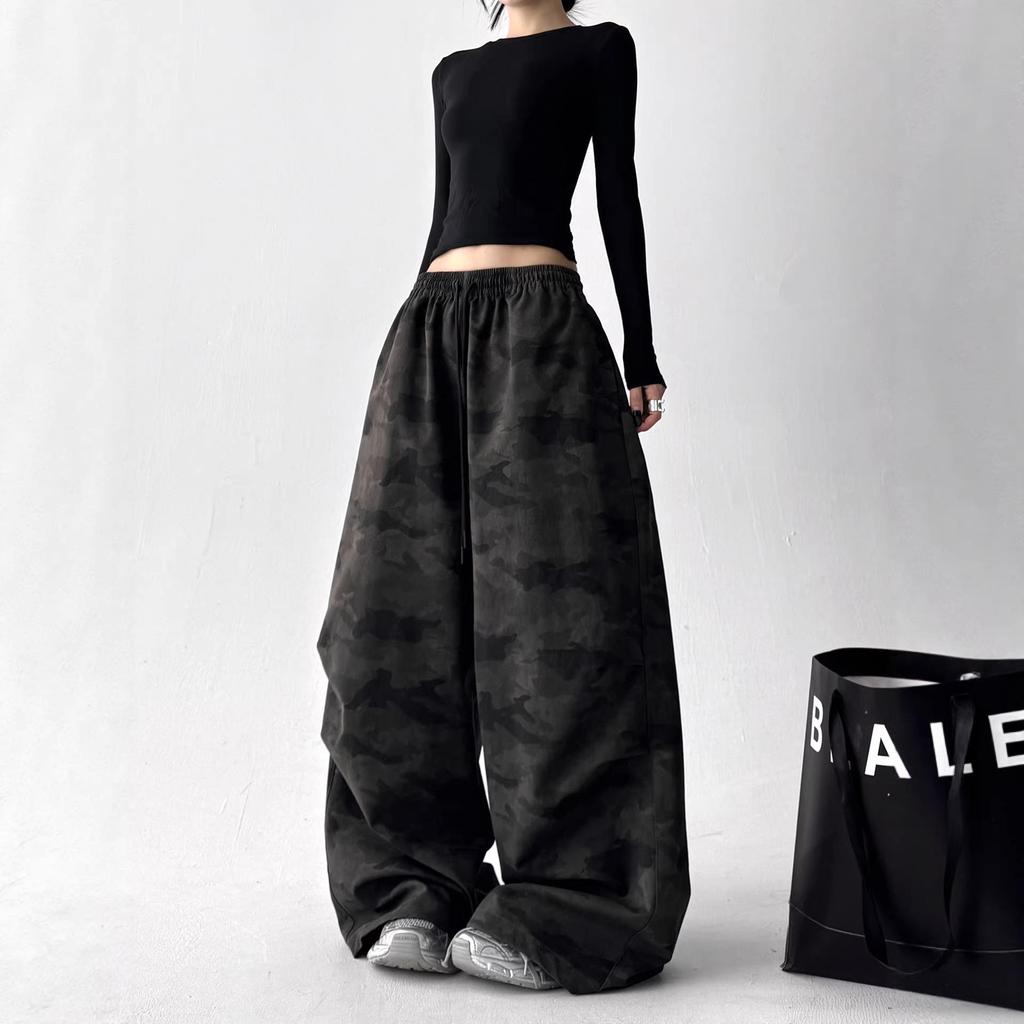 Pantaloni larghi a vita alta mimetici da donna: Stile Coreano, alla Moda e Casual