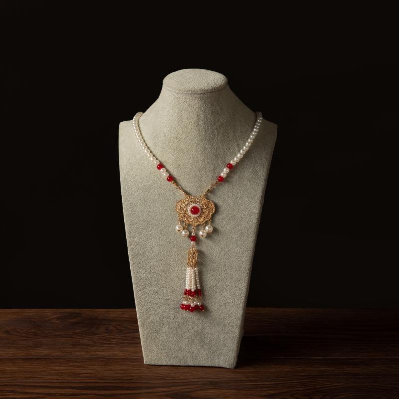 Hanfu Tassels Necklace Long Chain Vintage Chinese Necklace Tang Ming Dynasty Hanfu Pendant Necklace For Women Girl