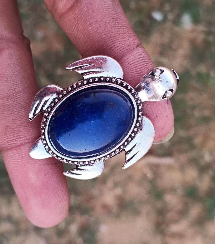 Lapis Lazili Gemstone Tortoise Shape Silver Plated Pendant Fashion Jewelry