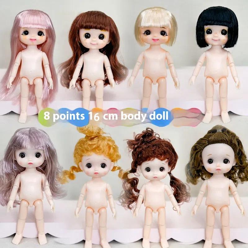 1 Set Cute 1/8 Doll 3D Real Eye 13 Joint Movable Cute 16-17Cm Doll With Different Expressions Girl Toy